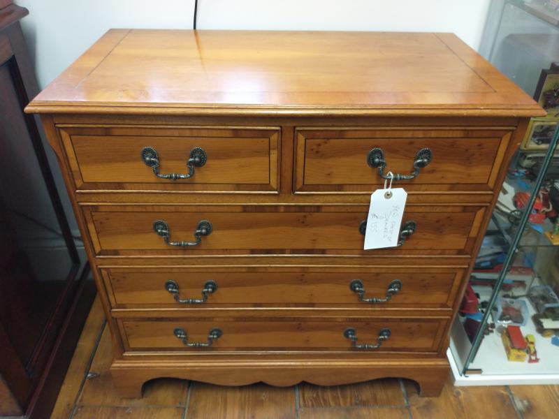 Antique Yew inlaid wood bedroom Chest of Drawers/5 x drawers
